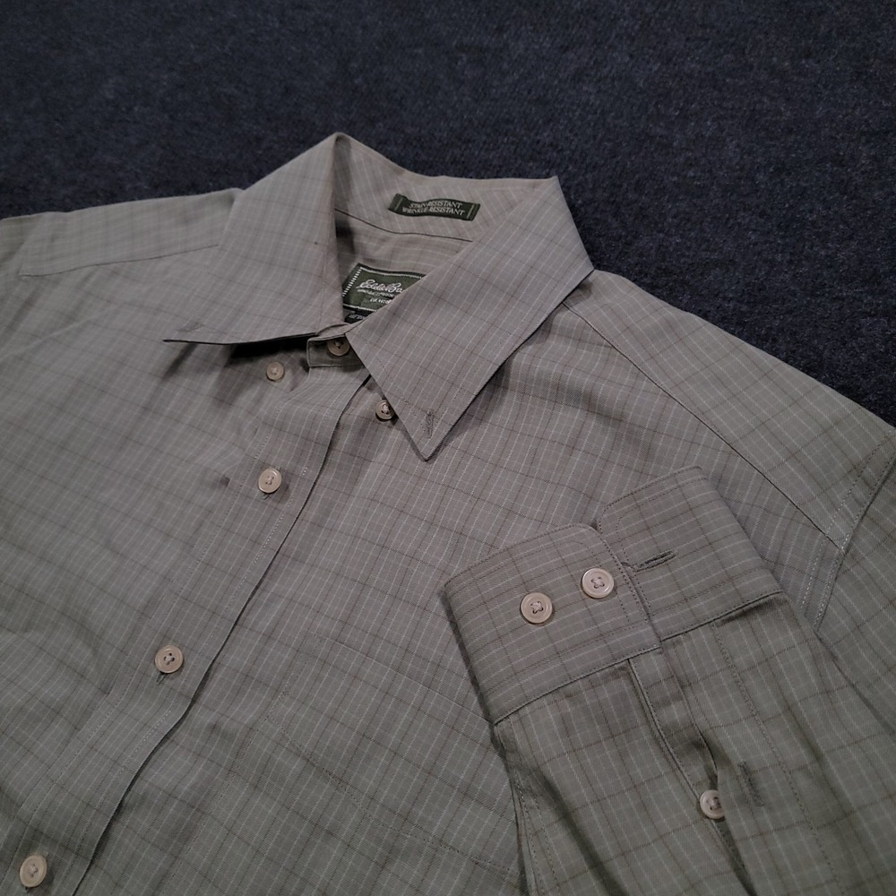 Vintage Eddie Bauer Men Button Down Shirt‎ Medium Green Plaid Long Sleeve